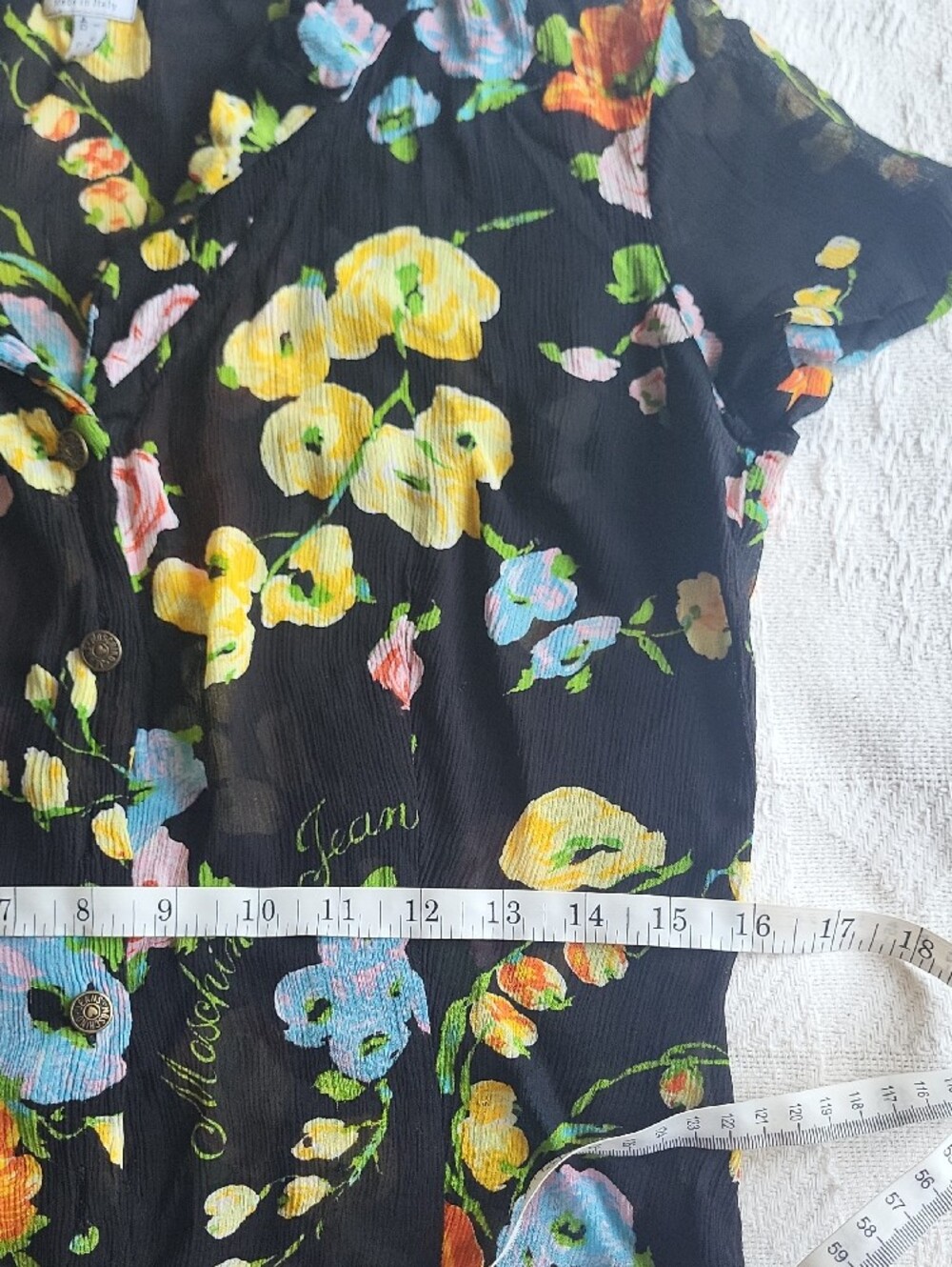 Moschino Black Floral Wilder Kind Short-Sleeve Sheer Airy Blouse - Picture 12 of 16